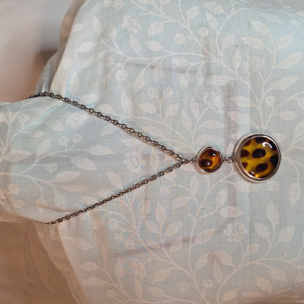 Elegant Silver and Leopard Print Pendant Necklace [2/$10]